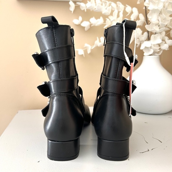 NWT CRUZA Black Leather Pearl Embellished Ankle Booties Made in Portugal Size7.5 - Picture 5 of 16